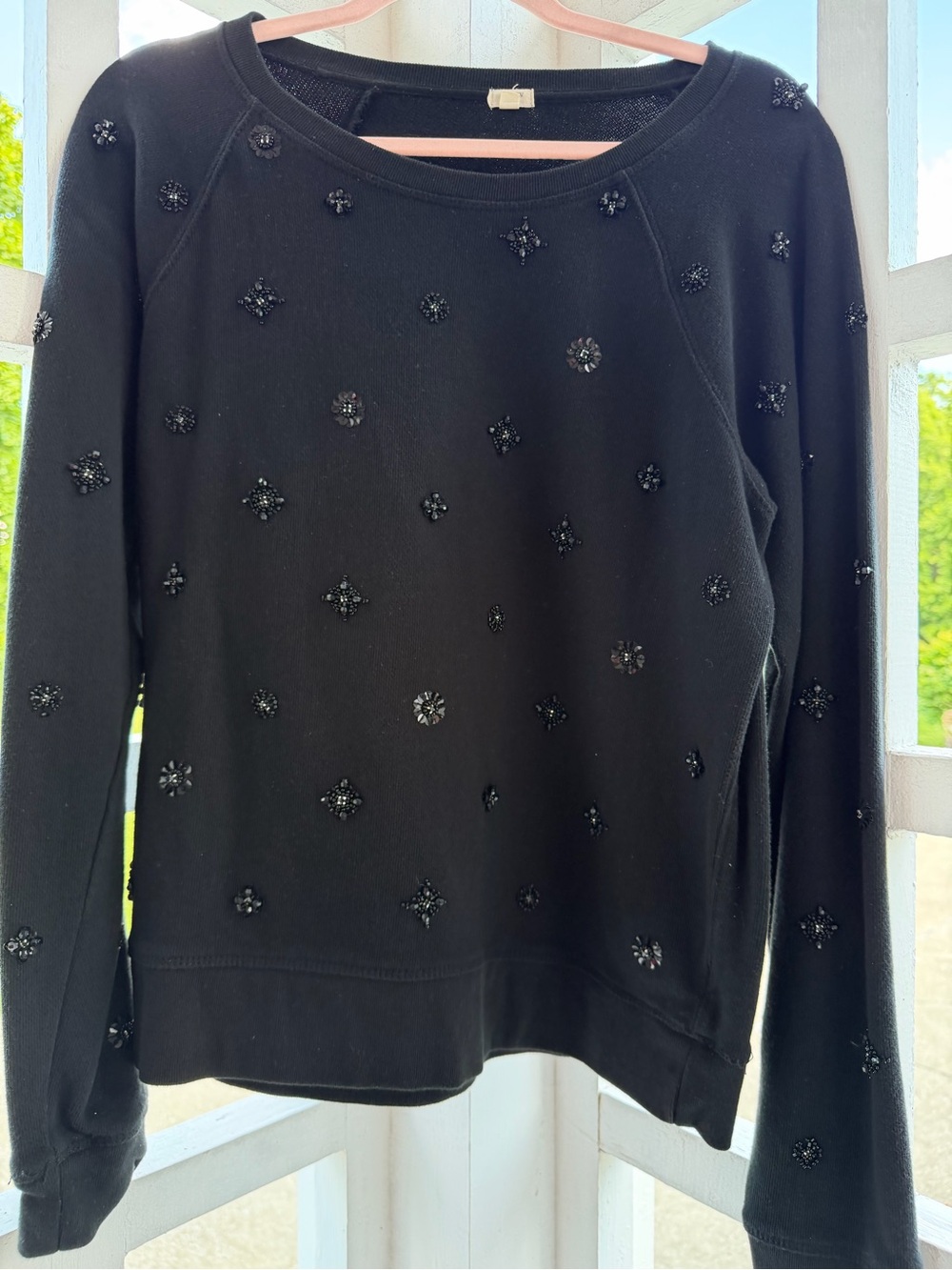 J Crew L Jeweled Black Long-Sleeve Sweatshirt